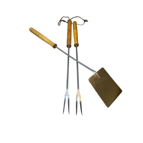 Vintage Androck Spatula Forks Grill Tools Wood Handle 19”Long Stainless Steel - Picture 2 of 13